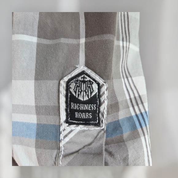 Roar Men's Gray and Blue Plaid Shirt with Embroidery Size L - Picture 4 of 13